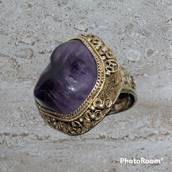 Vintage Chinese Silver and Amethyst Statement Ring - Picture 4 of 9